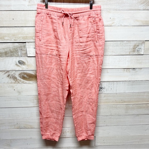 Athleta Pants Womens 10 Orange Persimmon Linen Retreat Joggers Zip Pockets - Picture 3 of 14